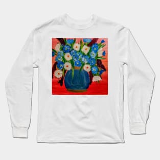 Some mixed abstract flowers in a blue and gold vase Long Sleeve T-Shirt